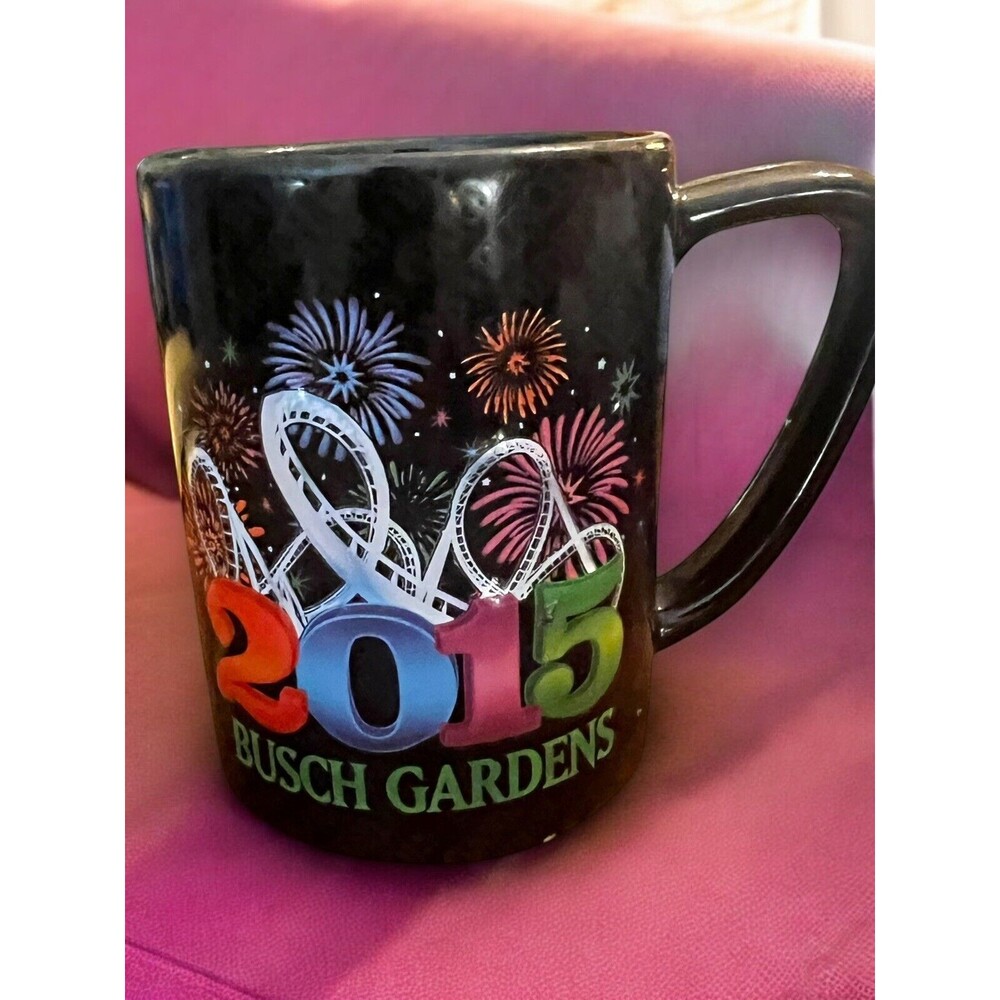 Busch Gardens 2015 Souvenir Coffee Tea Mug Cup Roller Coasters Fireworks 3D Rare - Picture 2 of 5